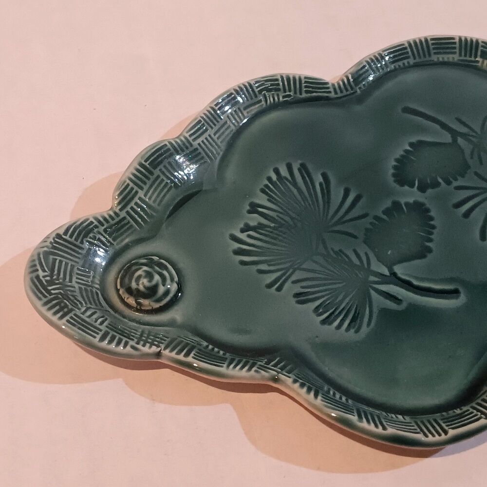 Studio Art Pottery Botanical Trinket Dish-Signed C Delee-Pine Spray-Teal-7.5"x4" - Picture 3 of 6